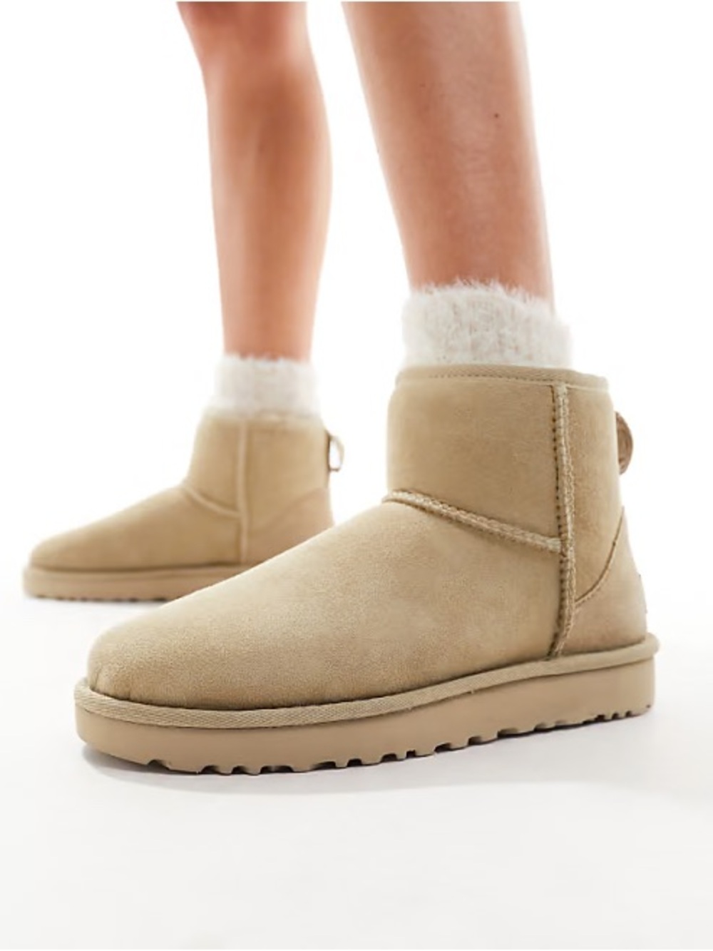 UGG Mini Booties in Tan Suede with Cream Shearling
